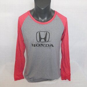 HONDA Spellout Logo Cars Womens XL Red Gray Long Sleeve Raglan Shirt